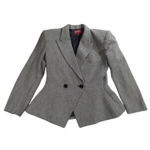 Vintage Sasson Womens Blazer Jacket 10 Houndstooth Wool Blend Double Breasted